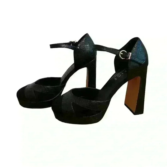 OFFICE London Size Black Snake Mix Haddie Platform Block High Heels - Picture 4 of 8